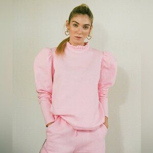 Eliza Faulkner Luella Ruffle Puff Sleeve Bow Pullover baby pink Sweatshirt XL